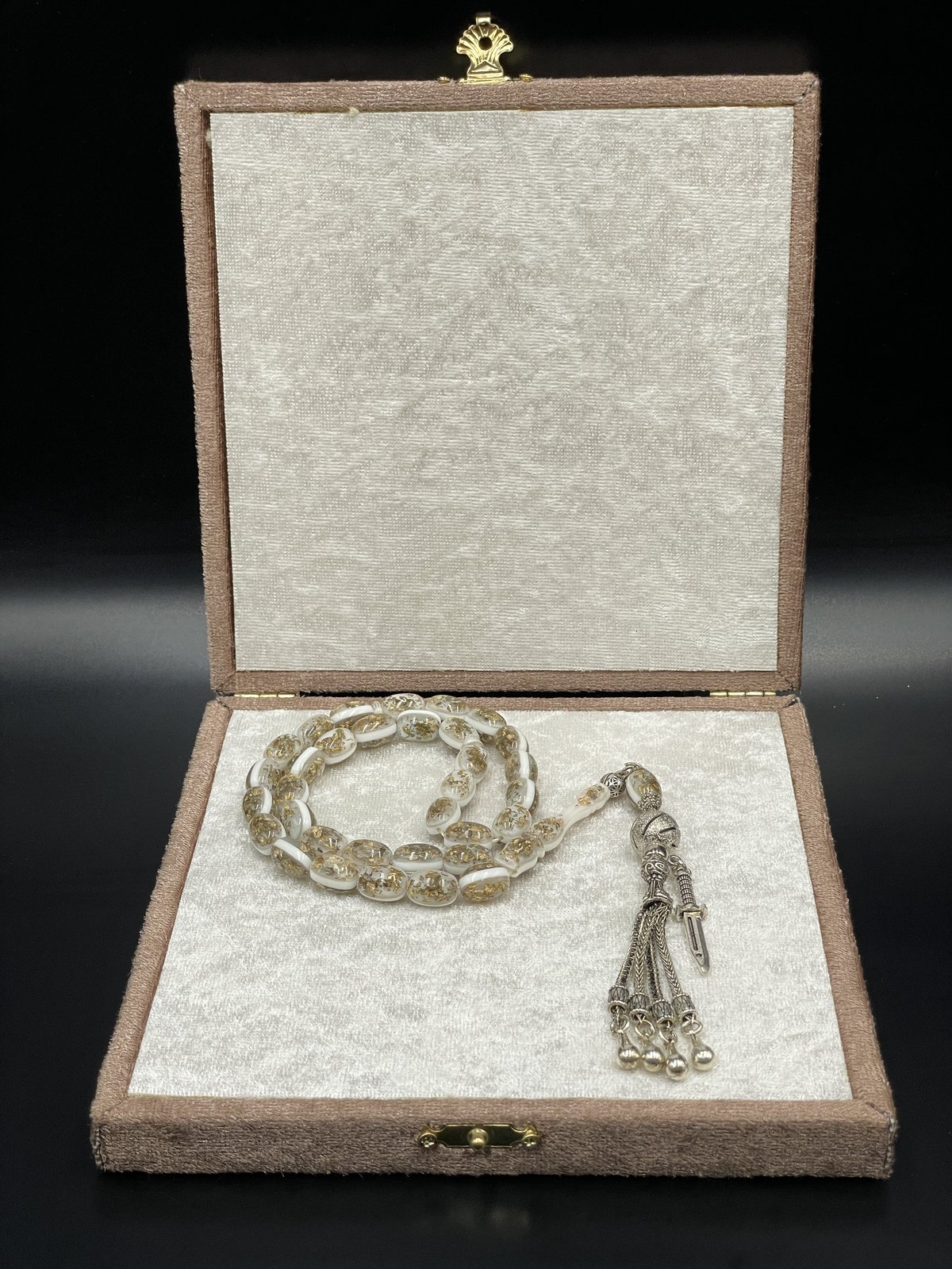 Golden Rozalin Uçak Camı Tespih (Beyaz)