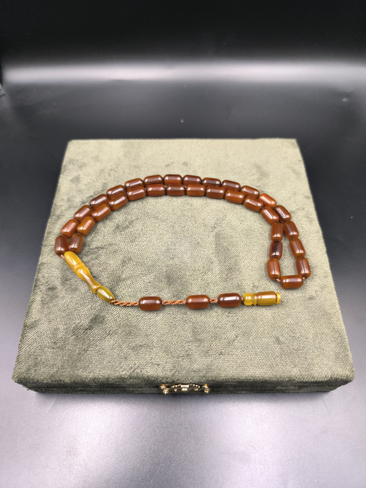 Osmanlı Benzetme Sıkma Kehribar Tesbih (Tütün Kehribarı, 12x7 mm)