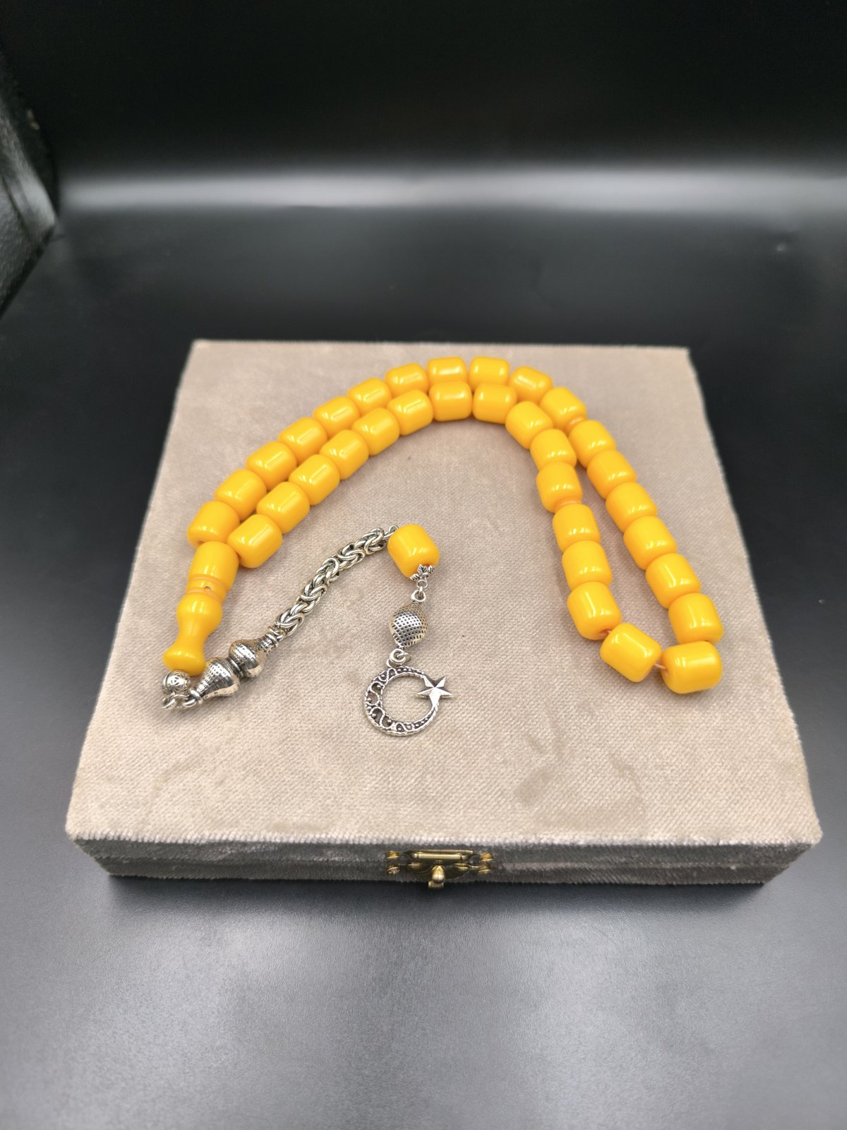 Osmanlı Benzetme Çubuk Sıkma Tesbih (Bal Sarısı, 12,5x11 mm)