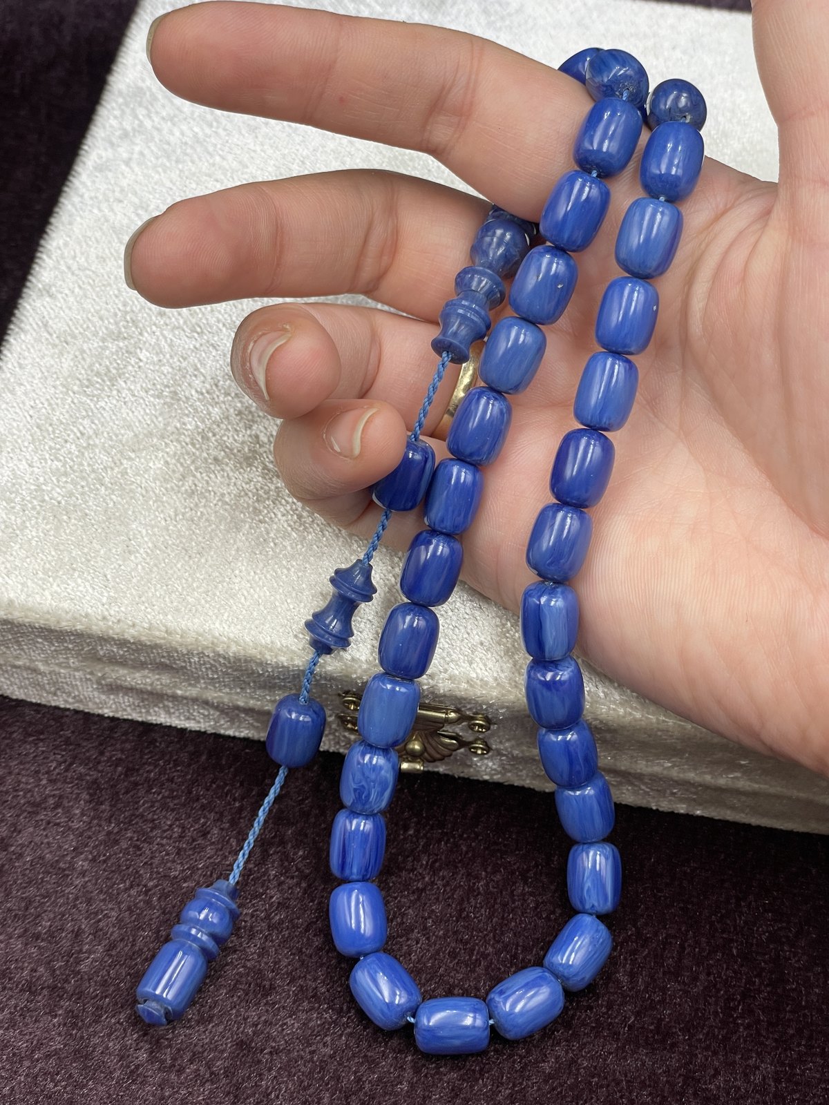 Püskülsüz Tane Sonlu Saksı Mavisi Kanayan Baga Katalin Tesbih (8x11 mm)