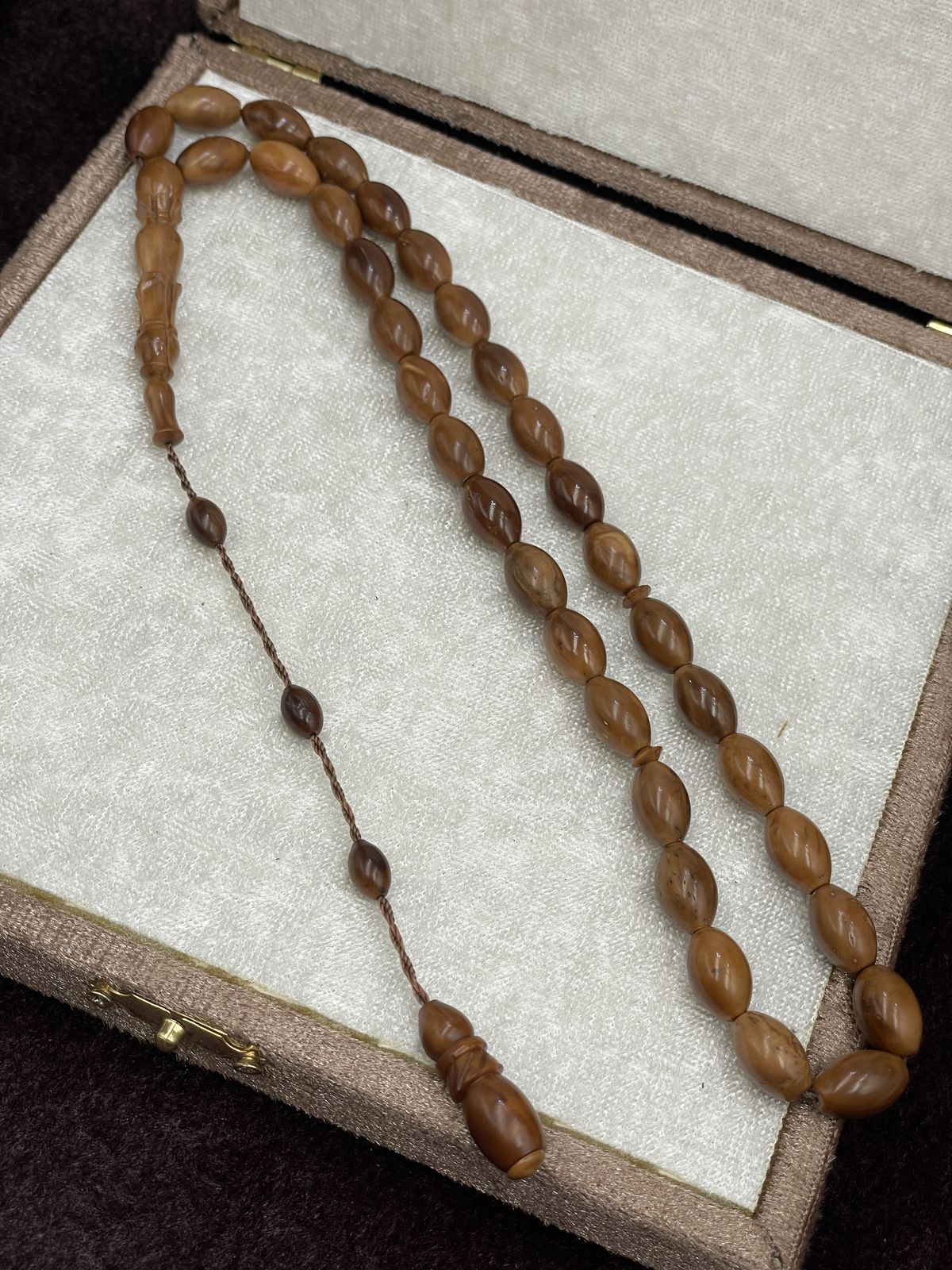 Püskülsüz Tane Sonlu Arpa Kesim Bal Kahvesi Doğal Kuka Tesbih (8x12 mm)