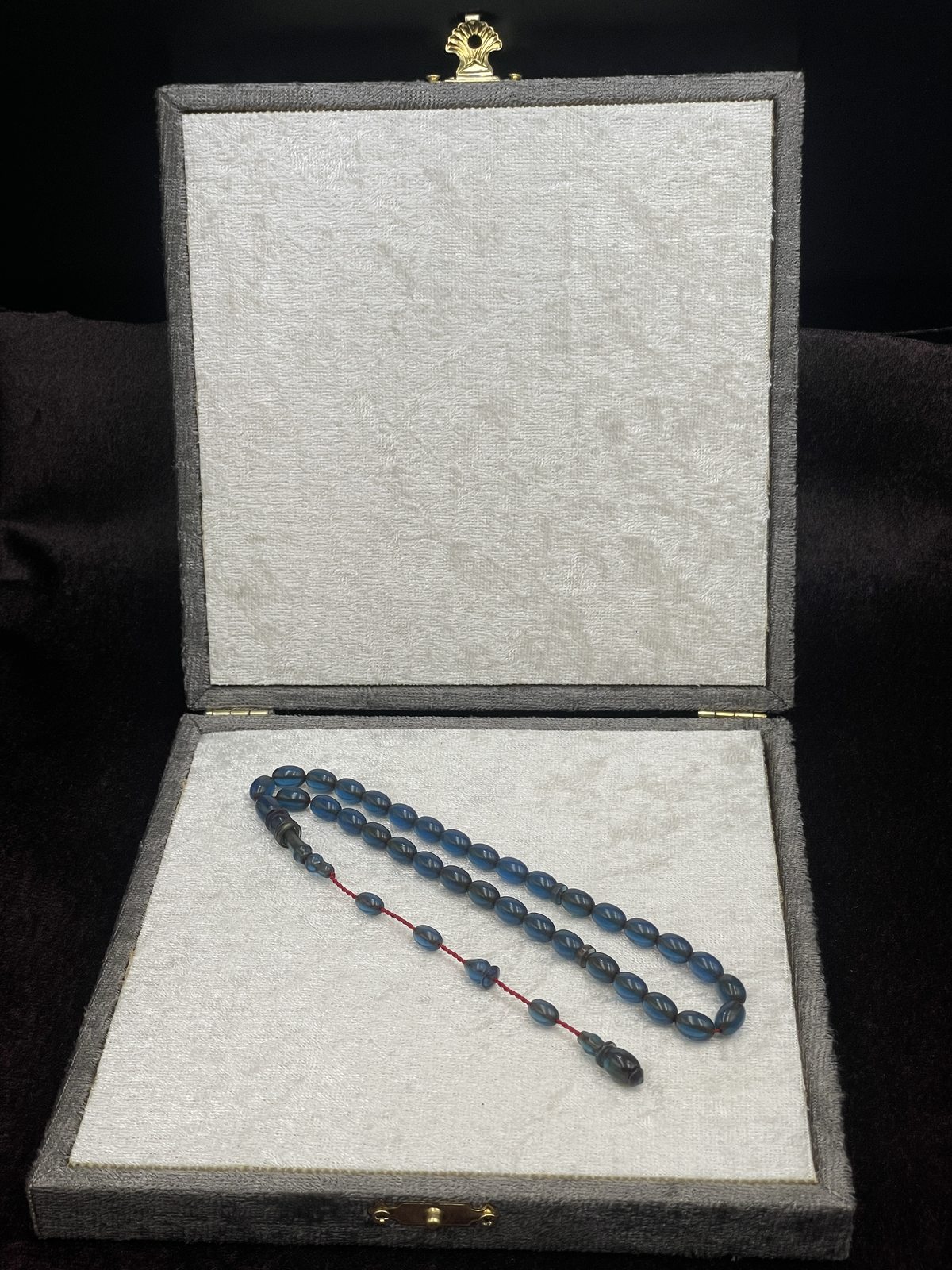 Salih Şirin Halkalı İmame Bürokrat Boy Füme Mavi Ateş Kehribar Tesbih (6x8 mm)