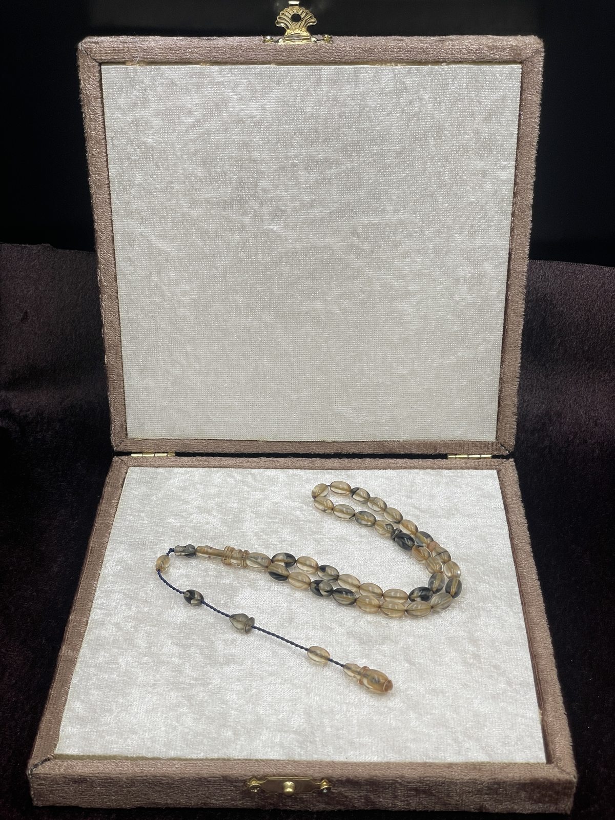 Salih Şirin Halkalı İmame Badem Kesim Füme Bal Sıkma Kehribar Tesbih (6x8 mm)